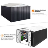 Polar Aurora 10x14 FT Outdoor Storage Shed, Metal Garden Shed with Updated Frame Structure, Tool Sheds for Backyard Garden Patio Lawn White Polar Aurora