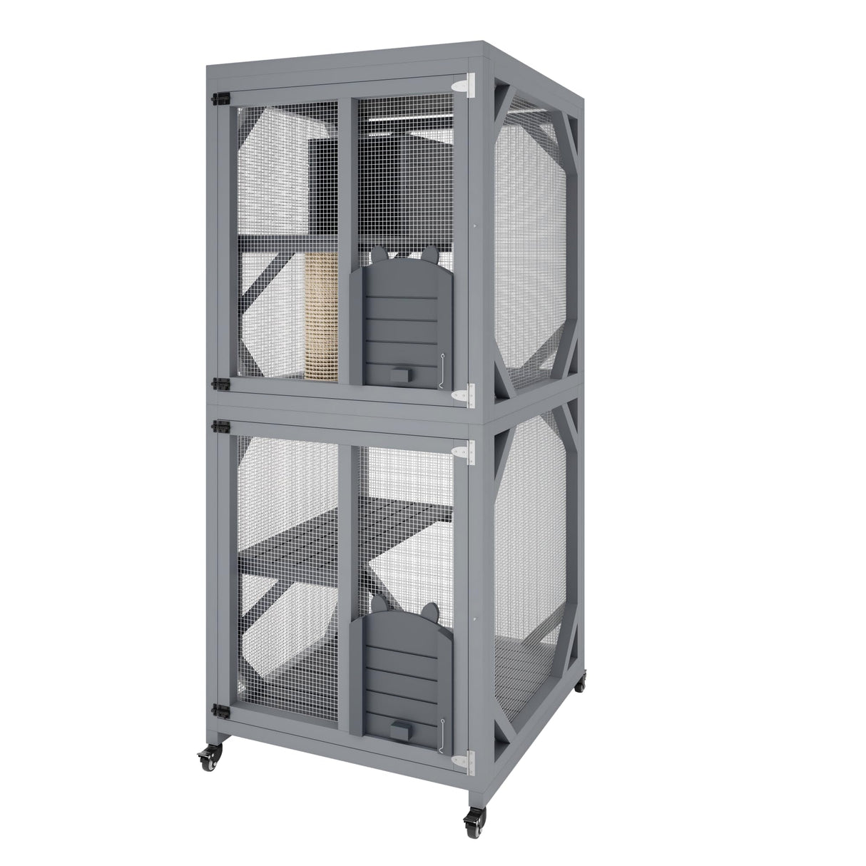 4 Tier Wood Catio Outdoor Window Cat Enclosure, Cat House On Wheels with Scratch Post, Resting Box, 4 Platforms, 2 Sliding Doors & Weatherproof Roof, Cats Kitty Condo Cage Shelter Playpen CuisinSmart