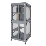 4 Tier Wood Catio Outdoor Window Cat Enclosure, Cat House On Wheels with Scratch Post, Resting Box, 4 Platforms, 2 Sliding Doors & Weatherproof Roof, Cats Kitty Condo Cage Shelter Playpen CuisinSmart