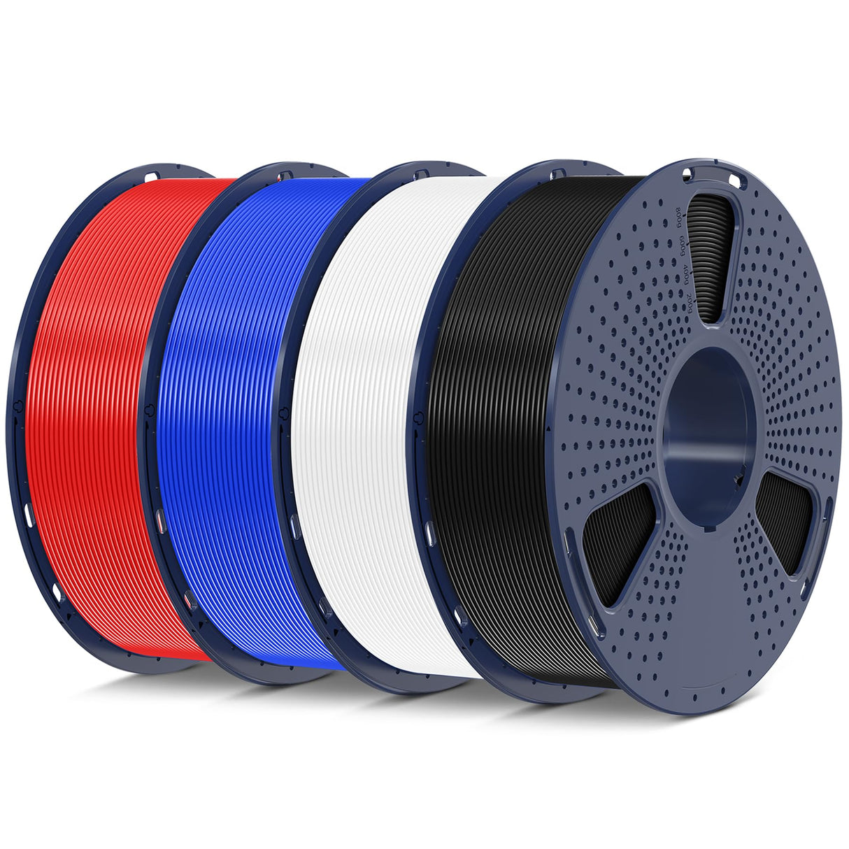 SUNLU 4kg PLA 3D Printer Filament Bundle Multicolor, Neatly Wound PLA Filament 1.75mm ±0.02mm, Individually Vacuum Packed, 4kg in Total, 1kg per Spool, 4 Pack, 4000g PLA, Black+White+Blue+Red SUNLU