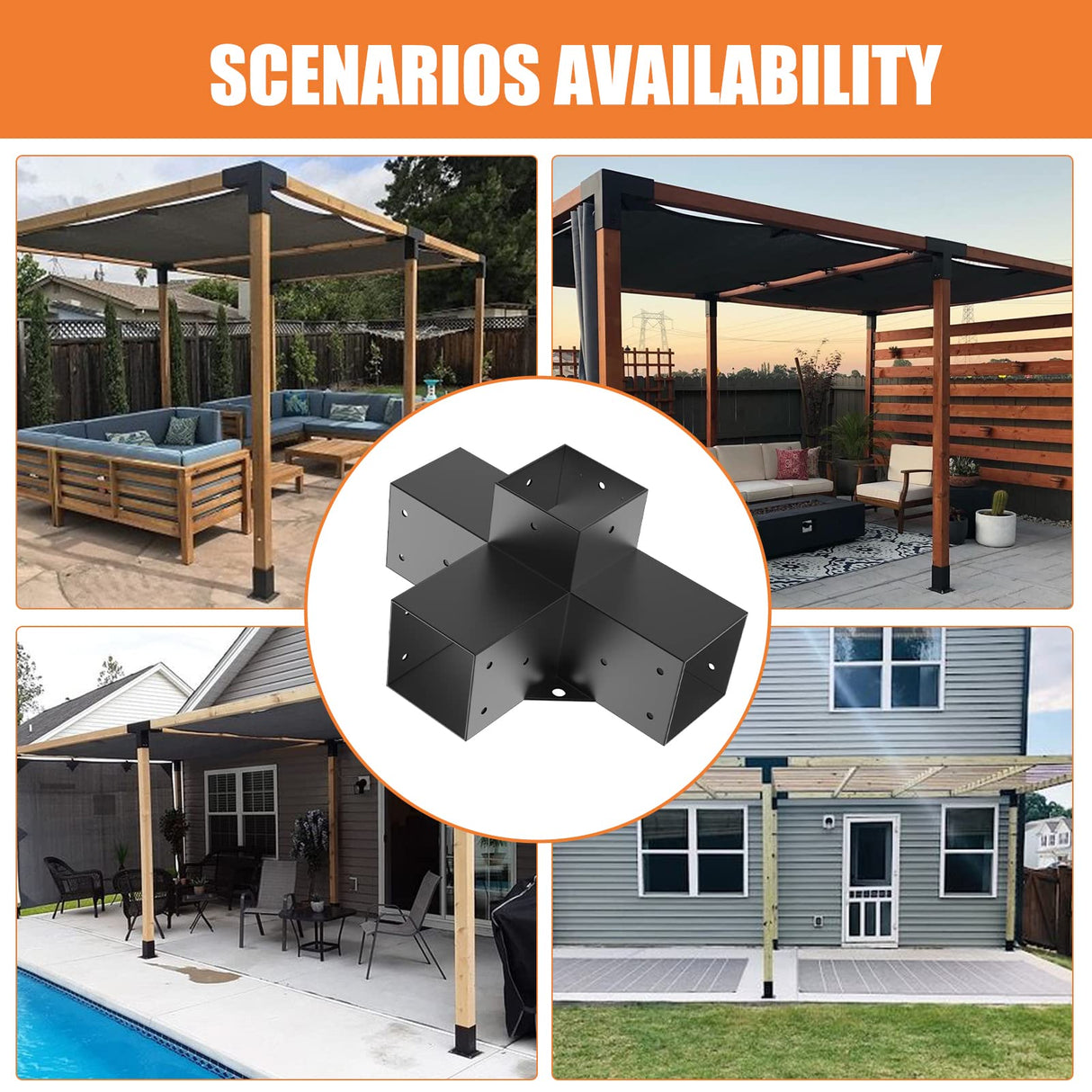 Woodworks Pergola pergola Brackets 4-Way Right Angle Corner Bracket DIY Elevated Wood Stand 2PACK with Screws for 4x4 (Actual: 3.5x3.5 Inch) Lumber Pergola Gazebo Likeem