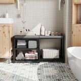 ZHOOGE Shoe Bench & Rack Storage Bench - Entryway Bench with Seat Cushion, Stable Organizer for Entryway & Living Room, Holds Up to 300 lb, (35" L x 12" W x 17" H, Black) ZHOOGE