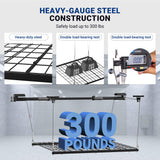 FLEXIMOUNTS Garage Lifting Metal Rack, 4x4 Ft Overhead Garage Storage Racks, Adjustable Heavy-Duty Ceiling Organization System, 300lbs Weight, Satin Black FLEXIMOUNTS