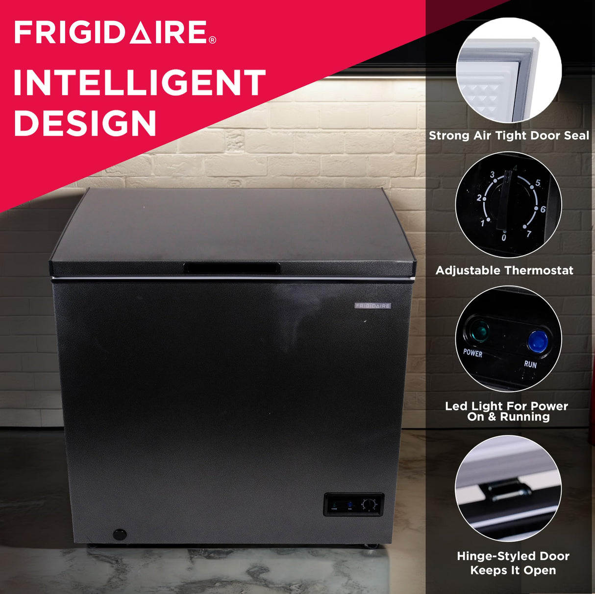 Frigidaire EFRF70136COM Chest Deep Freezer, 7 Cu. Ft. Capacity, Granita Rugged Design-Adjustable Thermostat-Removable Vinyl Coated Wire Basket-Easy Defrost Drain Frigidaire