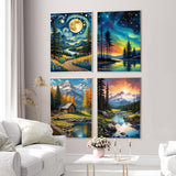 4 Pack Diamond Art Kits for Adults, 5D Full Drill Landscape Diamond Painting Kits for Beginners, Forest Mountain Starry Sky Gem Art and Crafts Home Wall Decor 12 X 16 inch Ninonly