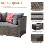 Tradare 7 Pieces Outdoor Patio Furniture Set, Wicker Patio Conversation Sectional Couch Set, All Weather PE Rattan Sofa with Glass Table and Grey Cushions Tradare