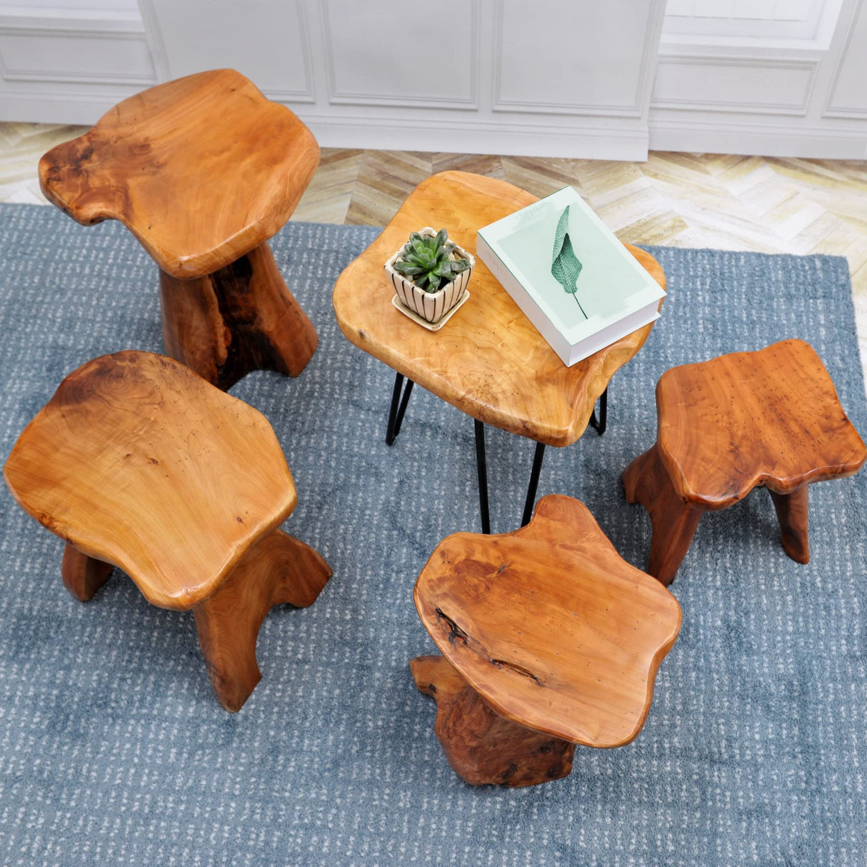 Warmaxx Cedar Natural Shape Stump Stool 13.5"x12"x14"H Solid Wood End Table Rustic Plant Stand Live Edge Coffee Table for Living Room Bedroom Patio Accent Side Table Outdoor Garden Sit Foot Stool Warmaxx