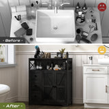 Yoobure Storage Cabinet with Doors and Shelves, LED Coffee Bar Cabinet with Power Outlet, Farmhouse Kitchen Buffet Cabinet with Drawers Accent Pantry Cabinet Sideboard for Living Room Entryway Yoobure