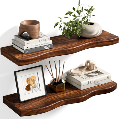 Avytronx Floating Shelves for Wall, 24 inch Rustic Wooden Floating Shelves, Wall-Mounted Floating Bookshelf, Hanging Shelves with Unique Natural Grain for Living Room, Bedroom, Kitchen (Walnut Color) Avytronx