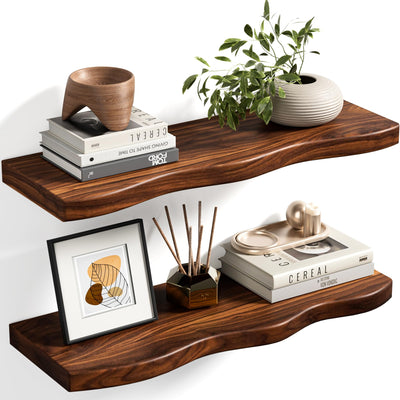 Avytronx Floating Shelves for Wall, 24 inch Rustic Wooden Floating Shelves, Wall-Mounted Floating Bookshelf, Hanging Shelves with Unique Natural Grain for Living Room, Bedroom, Kitchen (Walnut Color)