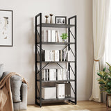 YITAHOME 5 Tiers Bookshelf, Industrial Artsy Grey Bookcase Bookshelves, Book Rack, Storage Rack Shelves Books Holder Organizer for Books Movies in Living Room Home Office, Charcoal Gray + Black YITAHOME