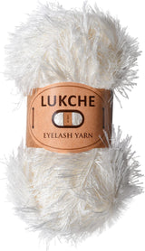 Lukche Eyelash Fun Fur Yarn Premium 100% Polyester 164 Yds (150 Mt), 3.53 Oz (100 Gr) Colorful Crochet Yarn Dıy Hand Knitting. (Cream, 1 Skein) LUKCHE