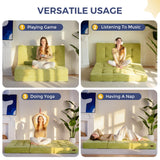 MAXYOYO Tri-Fold Mattress, 6 Inch Tufted Folding Mattress Full Foam Bed, Foldable Floor Couch Guest Bed Topper Portable Camping Sleeper with Corded Fabric, Green, 53"x75" MAXYOYO