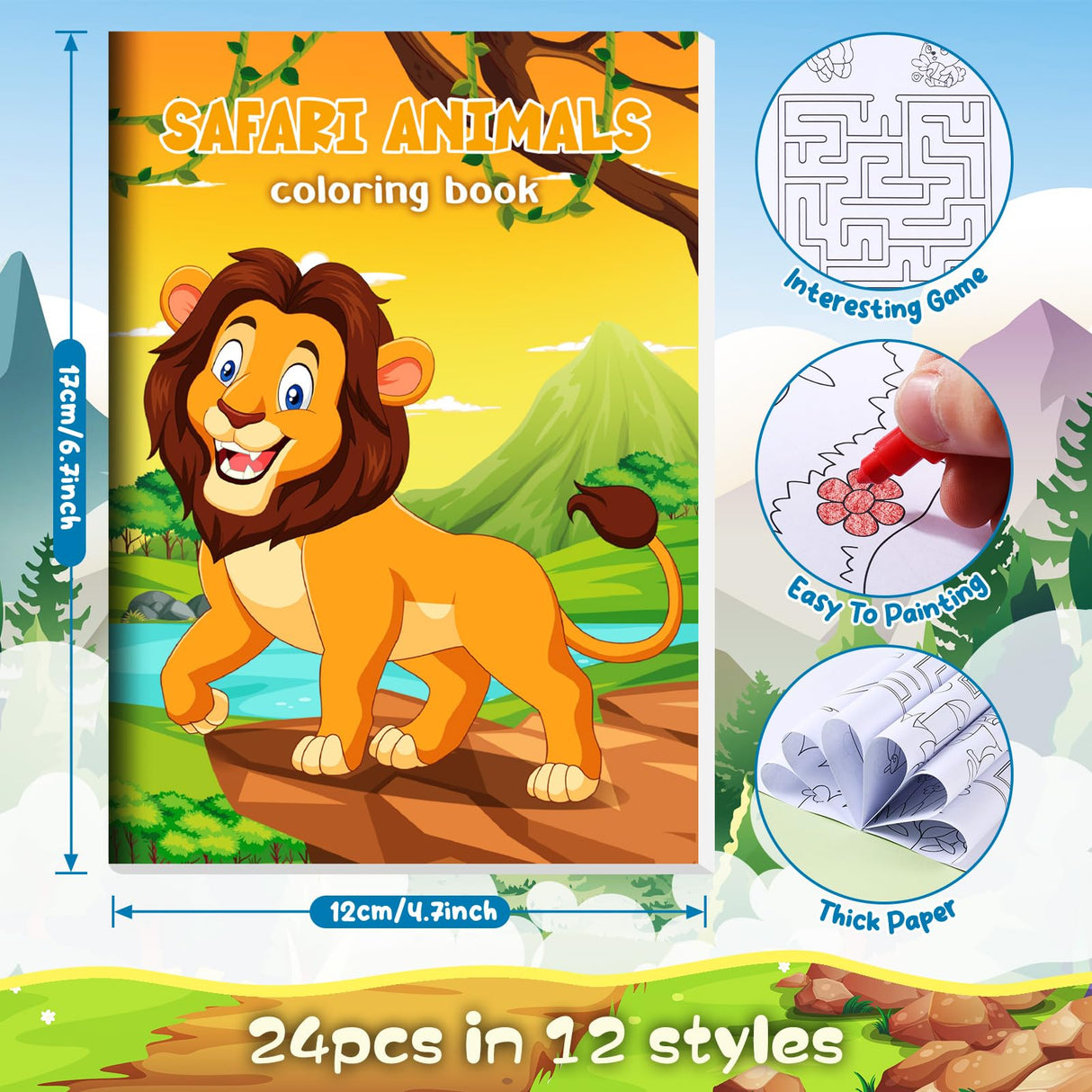 BenLouis 24 Jungle Safari Mini Coloring Books Kids with 24 Stacking Crayons Zoo Animals Party Favors Activity Books Bulk for Kids Wild One Lion Goodie Bag Gift Stuffer Classroom Reward BenLouis