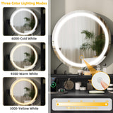 DWVO Makeup Vanity Desk with LED Lighted Mirror, Black Vanity Set with Charger Station, Small Spaces Vanity Table for Bedroom, Adjustable 3 Lighting Modes, Makeup Table with Chair for Girl, 31.5in(L) DWVO