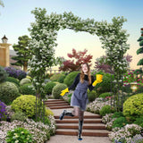 BUKLIYN Garden Arch Trellis - Length: 98.5in, Height: 94.5in Iron Garden Arch Arbor Trellis for Climbing Plants Outdoor - Garden Arch for Lawn, Party, Ceremony Wedding Decoration (Black) BUKLIYN