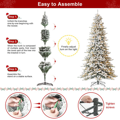 Glitzhome 10ft Pre-Lit Flocked Fir Artificial Christmas Tree with 750 Warm White Lights, Full Size Large Xmas Tree for Holiday New Year Party Home Decor