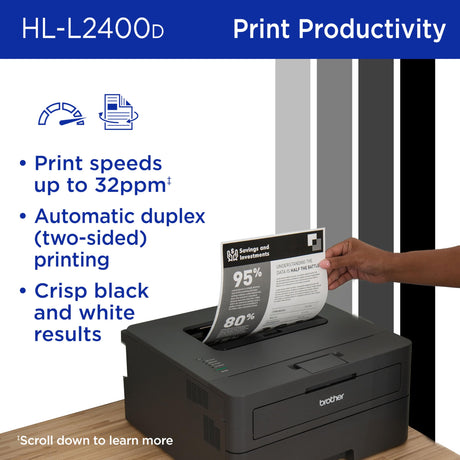 Brother HL-L2400D Compact Monochrome Laser Printer, USB Required (Cable not Included), Black & White Output | Includes Refresh Subscription Trial(1), (Renewed Premium) Brother