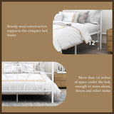 AUFANK Full Size Four-Poster Metal Canopy Bed Frame with Headboard and Footboard Sturdy Slatted Structure No Box Spring Needed White AUFANK