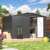 AECOJOY Shed 8' x 10' Outdoor Storage Metal Shed, Dark Grey Steel Yard Shed with Design of Lockable Doors, Utility and Tool Storage for Garden, Backyard, Patio, Outside use AECOJOY