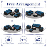 KIGOTY Patio Furniture Set 7 Pieces Conversation Sets, Outdoor Sectional Sofa, All-Weather PE Rattan Modular Sofa with Cushions and Glass Coffee Table（Brown/Peacock Blue,C） KIGOTY