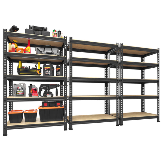 PrimeZone Storage Shelves 3 Pack 5 Tier Adjustable Garage Storage Shelving, Heavy Duty Metal Storage Utility Rack Shelf Unit for Warehouse Pantry Closet Kitchen, Black