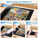 Jigsaw Puzzle Mat Roll Up 1500 2000 3000 Piece Portable Table Puzzle Board Mat Saver Keeper, Smooth Top & Non-Slip Felt Bottom with 6 Sorting Trays, Storage Bag, Inflatable Roller for Kids Adults Gift Brmoka