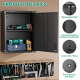 GLADIW Metal Wall Cabinet, Wall-Mounted Locker with Locking Door and Adjustable Shelf, Metal Hanging Cabinet, Steel Garage Storage Cabinet for Home, Office and Tool Room, Black GLADIW