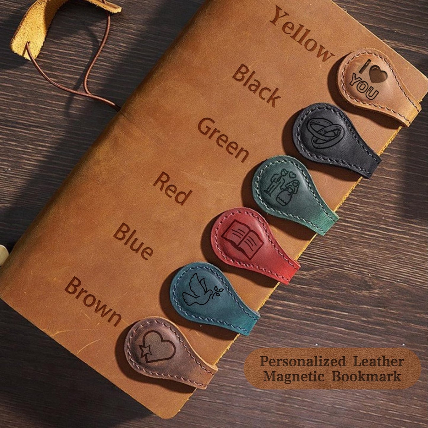 Personalized Magnetic Leather Bookmarks for Reading Women, Custom Leather Bookmarks, Handmade, Vintage Bookmark Clips Gifts for Book Lover Readers Women Kids (Customizable)