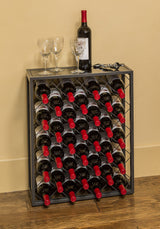 Mango Steam 32 Bottle Wine Rack with Black Glass Top Shelf, Free Standing for Home, Kitchen and Bar Mango Steam