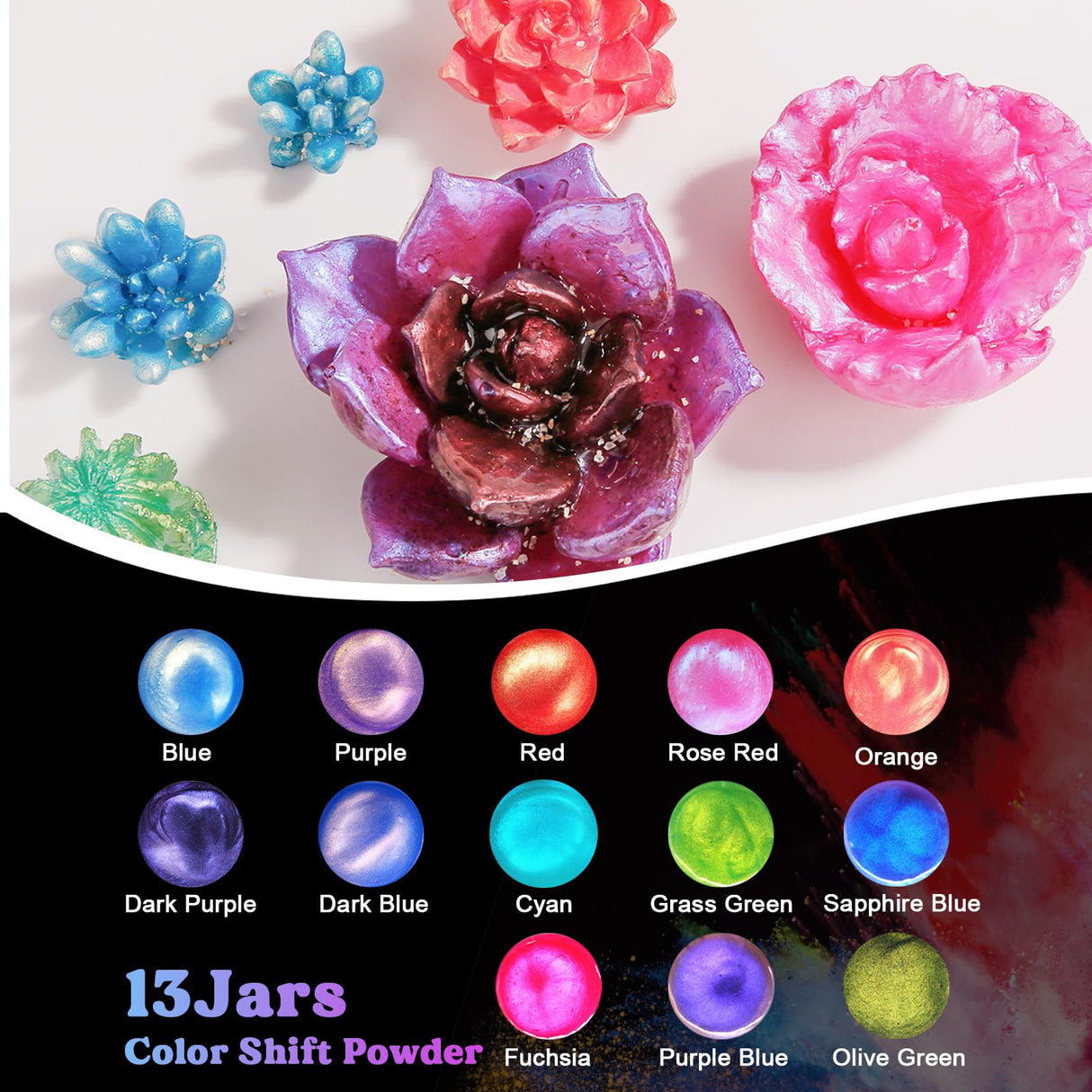 LET'S RESIN 60 Colors Mica Powder,Natural Pearlescent Pigment Powder for Epoxy Resin/UV Resin for Candle Making, Color Pigment Dye, Painting, Bath Bombs, Art Crafts LET'S RESIN