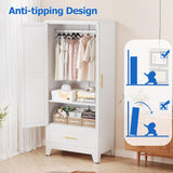 GAIOUS Steel Armoire Wardrobe Closet with Mirror Doors, 71" Household Wardrobe Cabinet with Hanging Rod and Drawer, Metal Clothing Storage Cabinet with Adjustable Shelf for Bedroom, Cloak, Gym(White) GAIOUS