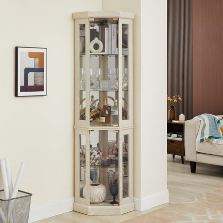 XZTUAJ Corner Curio Cabinet Display Case with Light, 69" H Glass Display Cabinet, Display Showcase Case Storage with Tempered Glass Door & Adjustable Glass Shelves for Living Room (Antique White) XZTUAJ