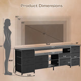 Huuger 70.9 Inch LED TV Stand Dresser with Power Outlets, USB-C Port and LED Lights, 10 Fabric Drawer Dresser for Bedroom, Long Entertainment Center for 75, 80 Inch TV, Open Shelves, PU Leather, Black Huuger