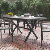 Flash Furniture Finch Commercial Grade X-Frame Outdoor Dining Table 59" x 35.5" with Faux Teak Poly Slats and Metal Frame, Gray/Gray Flash Furniture