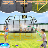 16FT Pumpkin Trampoline with Basketball Hoop, Balance Bar and Enclosure Net, Outdoor Trampoline for Kids and Adults, Capacity 1100 lbs JINS&VICO