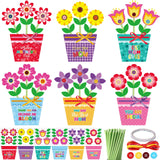 Kosiz 24 Sets Mother's Day Crafts Kit for Kids Flower Card Making Kit with Buttons Straws Ribbon DIY Flower Pot Handmade Greeting Card for Mother's Day Gift Home School Classroom Art Activities Kosiz