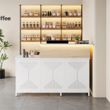 Condemo L-Shaped Reception Desk with LED Lights, 60 inch Modern Front Desk, Checkout Counter Table for Office, Lobby, Cafe, Beauty Salon, White and Light Brown Condemo