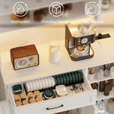 FJTJBSI 72" Kitchen Pantry Cabinet with Charging Station and LED Light Tall Pantry Storage Cabinet with Adjustable Shelves Freestanding Kitchen Hutch with Countertop for Dining Room White FJTJBSI