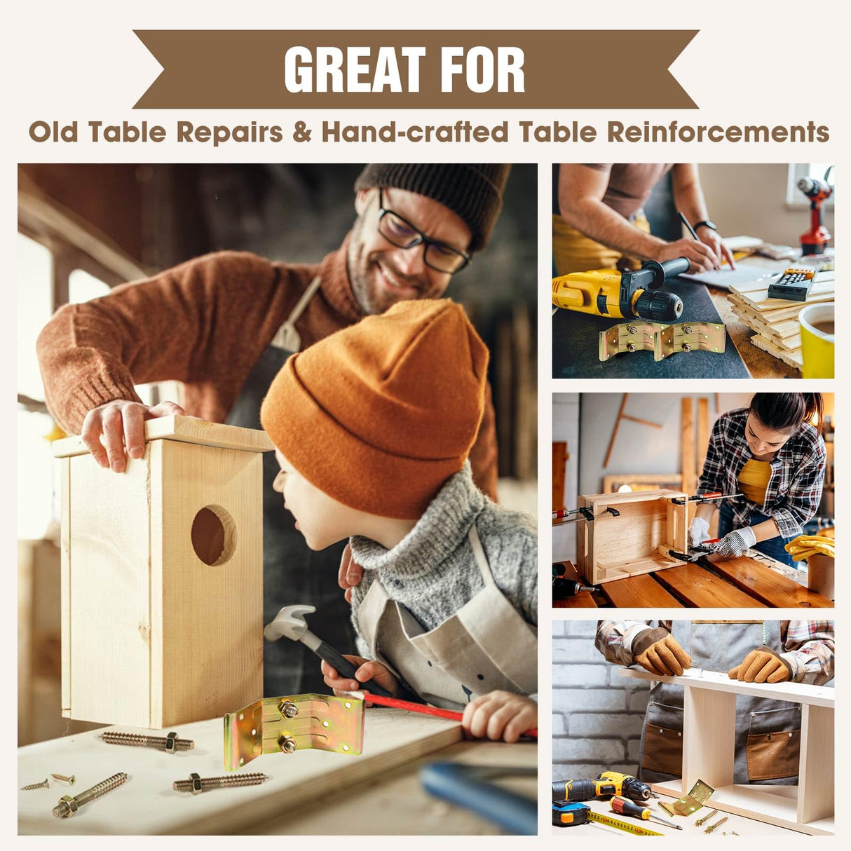 Pisman Table Leg Corner Bracket Set of 4 Includes Screws to Provide Strong Support for Legs & Table Skirts, Used to Strengthen Rickety Bench Legs, Dining Table Legs, Repair Desks Pisman