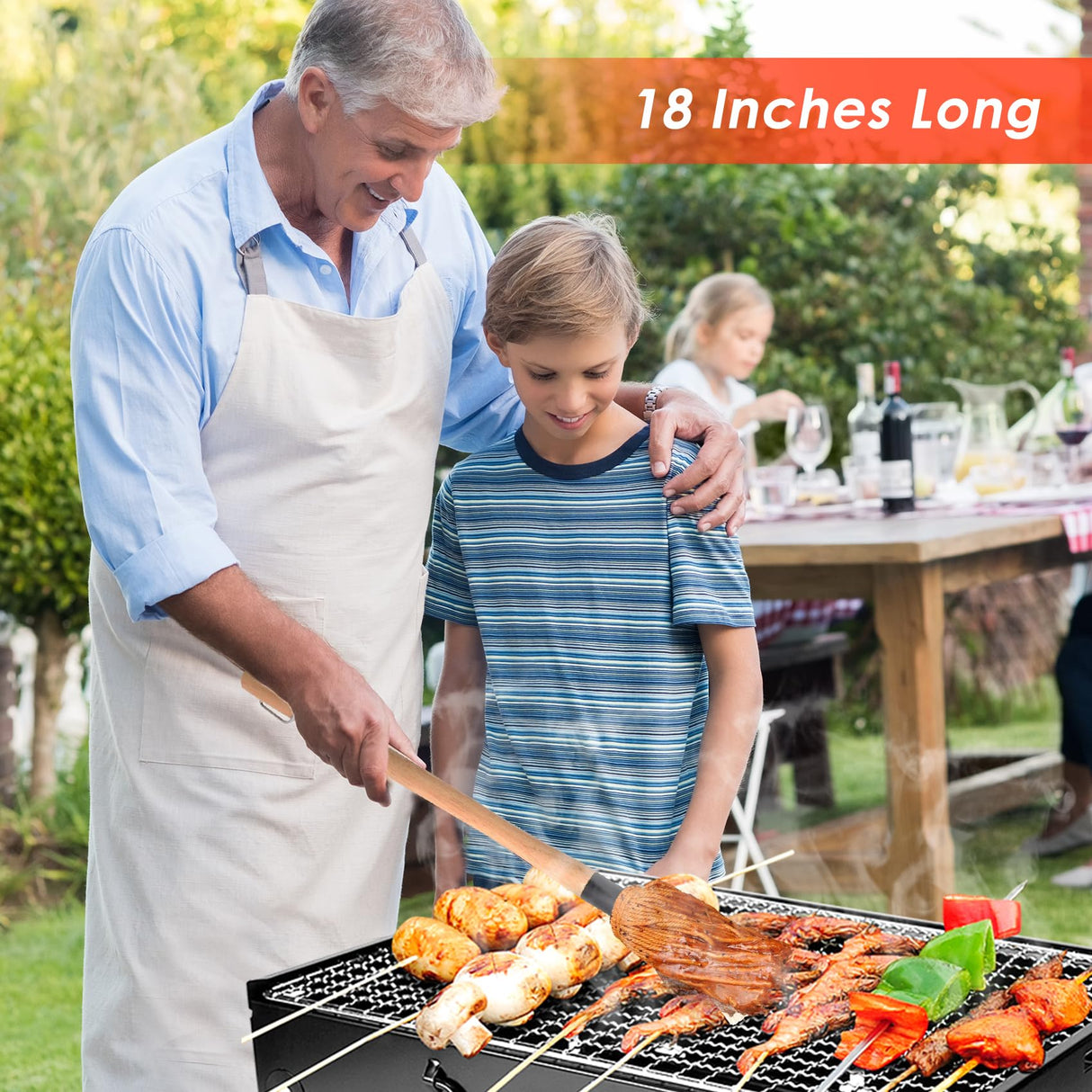 SafBbcue 18" Grill Basting Mops With 4 Replacement Heads and 4 Wooden Long Handle for BBQ Grilling Smoking Steak Ribs, Chicken, Brisket, Spreading Marinade/Oil, for Cooking or Cleaning - Pack of 4 SafBbcue