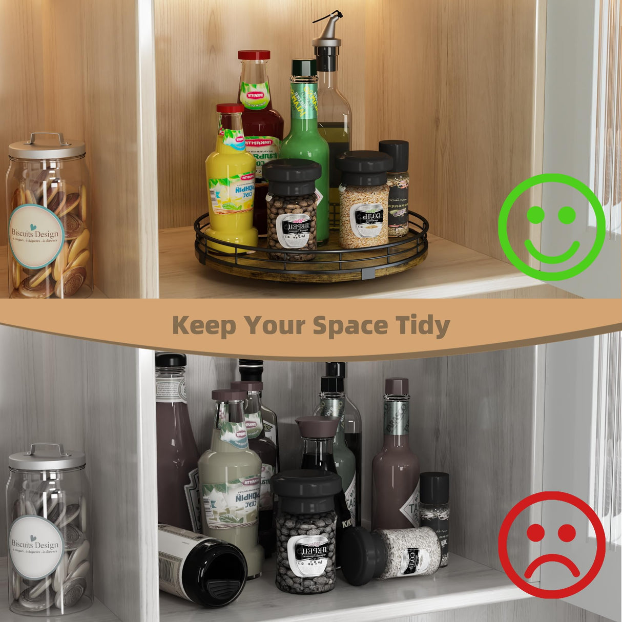 HGF Farmhouse 10" Lazy Susan Turntable Organizer for Table Top, Round Wooden Lazy Susan for Cabinet Kitchen Decor Centerpieces Coffee Table, Storage Condiments Spices, Bathroom Vanity Tray for Soap HGF