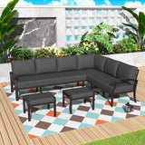 Kurapika Patio Furniture Set 8-Piece Aluminum Sectional Sofa with Armrest, Modern Outdoor Conversation Set, Metal Corner Sofa with Ottoman, Black Kurapika