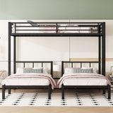 Janusline Twin Over Twin Bunk Beds for 3, Metal Triple Bunk Bed with Full-Length Guardrail and Ladder, TwinXL Over Bedframe for Teens and Adults, Convertible 3 Beds, No Box Spring Needed, Black Janusline