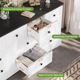 Hasuit Bedroom Dresser with 10 Drawers, 55.2" Long Dresser TV Stand with Charging Station, Farmhouse Dresser Chest of Drawers, Large Wood Storage Organizer Dresser for Bedroom Living Room, White/Black Hasuit