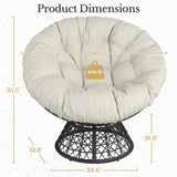 Yaheetech Indoor Papasan Chairs with Thick Tufted Cushions and Frame, Swivel Wicker Ergonomic Lounge Reading Chairs for Living Room/Bedroom, Beige Yaheetech