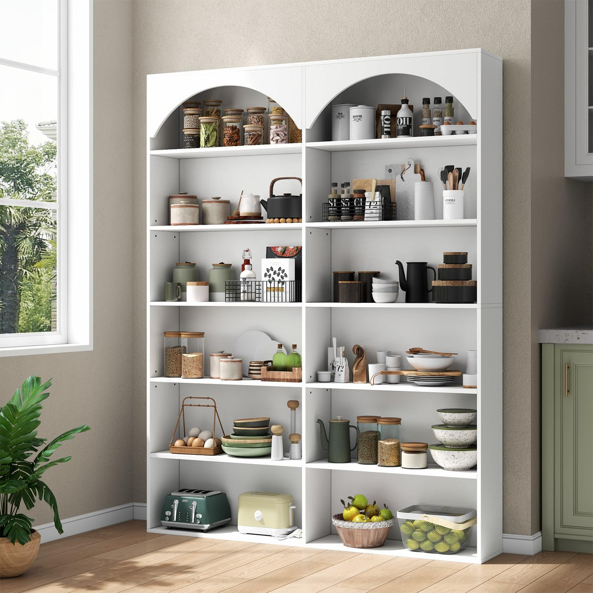 Gyfimoie 70.8’’ Tall Bookshelf and Bookcase, 7-Tier Double Wide Bookcase Modern Large Open Display Shelves with Curved Baffle for Home Office Living Room (White) Gyfimoie