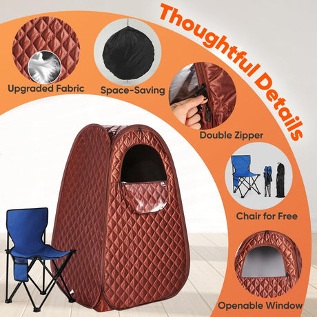 Single Person Sauna, Portable Steam Sauna Full Body for Home Spa, Sauna Tent with Steamer 2.6L 1000W Steam Generator, 90 Minute Timer, Chair, Remote Control Included(Brown) Steupoek