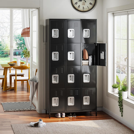 METAN Metal Locker for School Office Gym Bedroom, 12 Doors Black Steel Storage Locker Cabinet for Employees, Industrial Storage Locker, Assembly Required (12 Door-Black) METAN