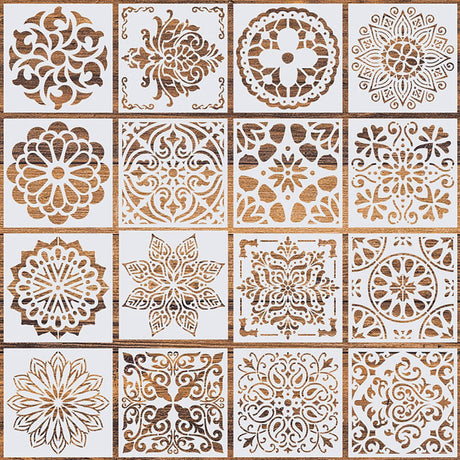 16 Pcs (6 x 6 Inch) Reusable Stencils, Mandala Stencils Mandala Dot Painting Templates Stencil for DIY Painting Art Scrapbook WSICSE
